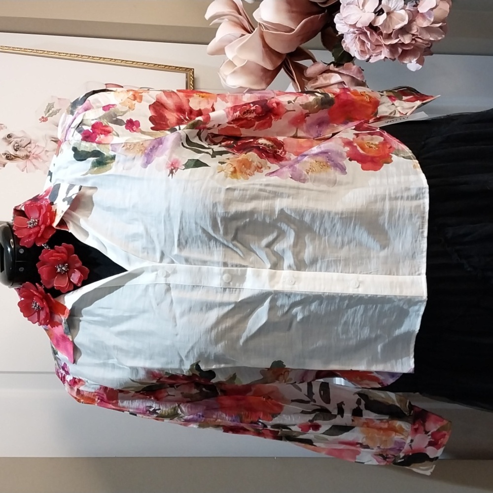 Nwt XL & Large JOIE Sheer White Floral Button Down Shirt